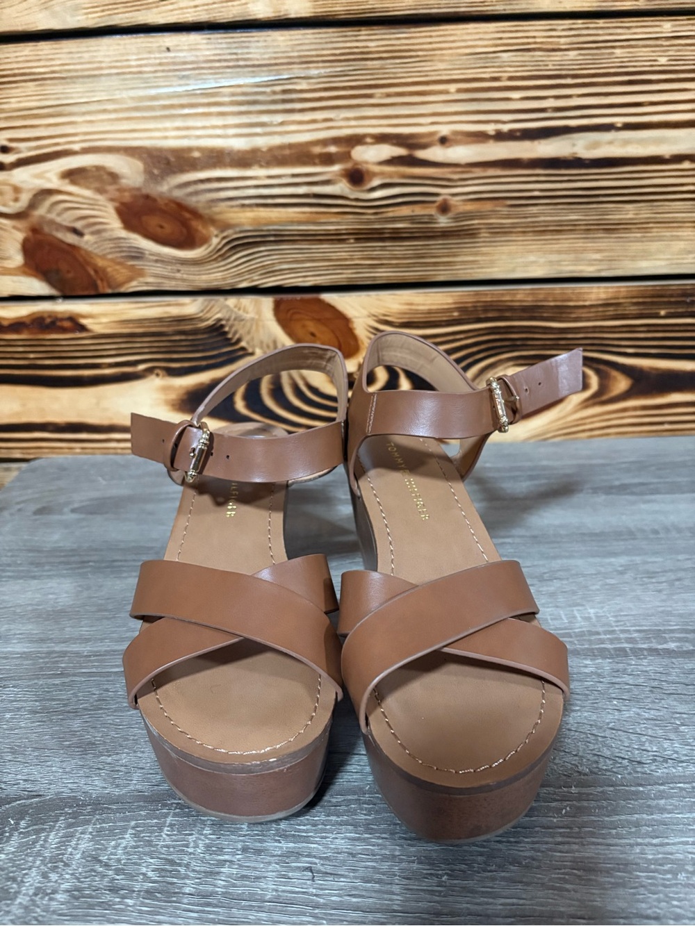 Tommy Hilfiger Brown Platform Sandal with Ankle Strap
